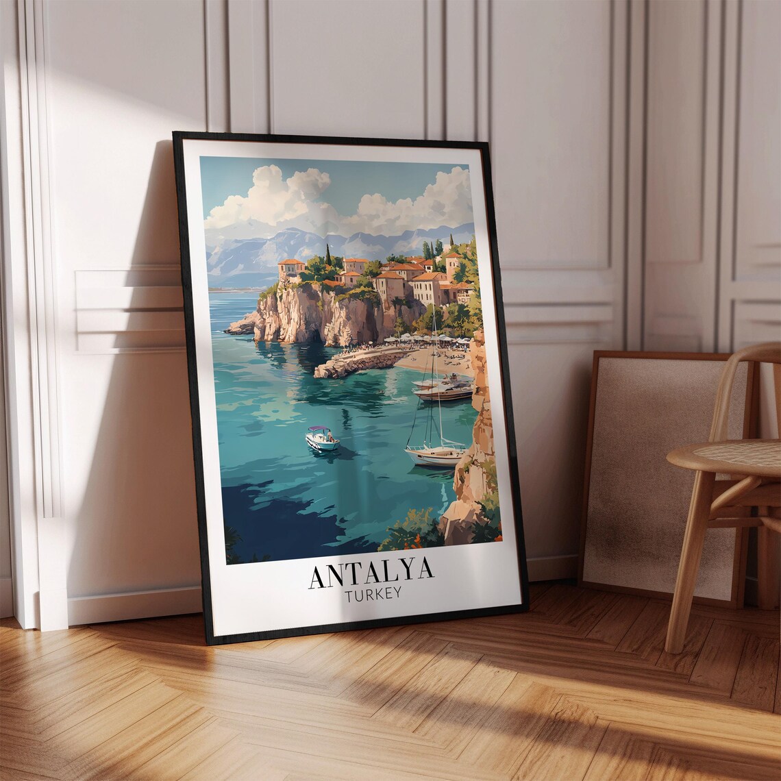 Antalya Turkey Cliff Beach Cove Sailboats Turquoise Sea Poster - Image 4