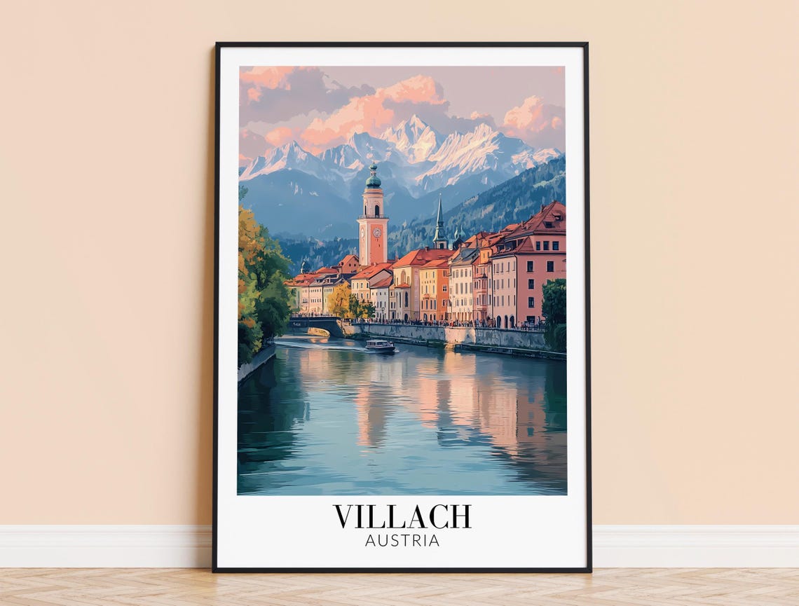 Villach Austria Riverside Promenade Pastel Sunset Glow Poster