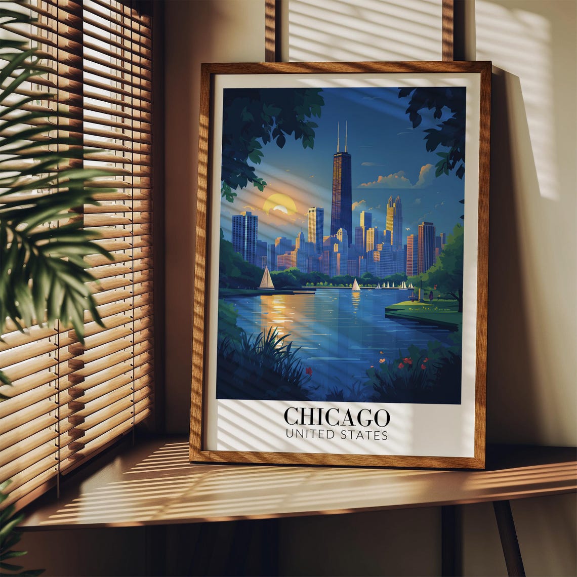 Chicago Skyline Willis Tower Lake Michigan Sunset Travel Poster - Image 4