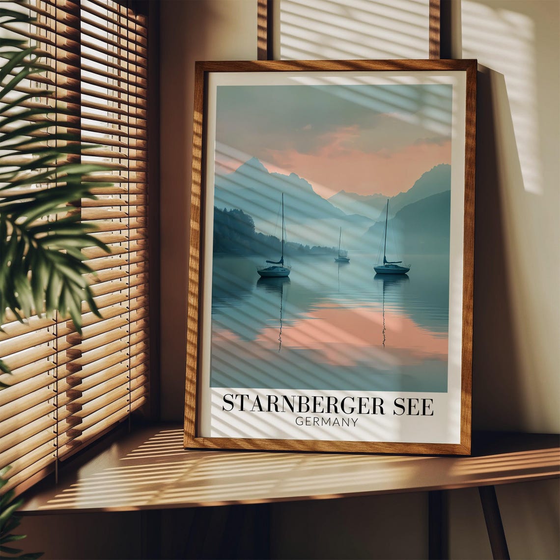 Starnberger See Sailboats Gliding On Still Mirror Dusk Water Poster - Image 4