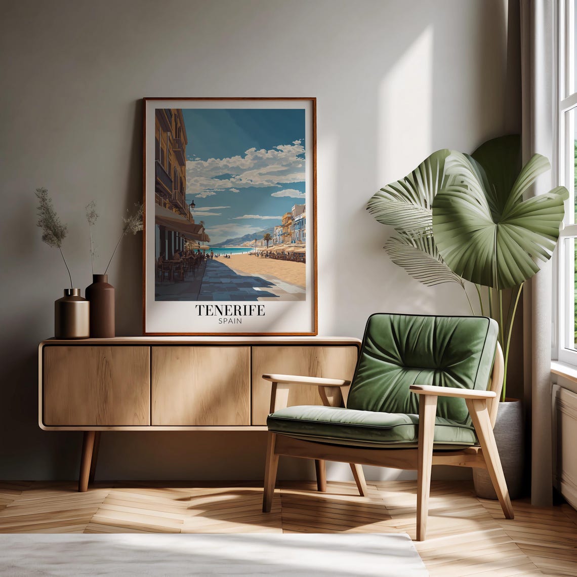 Tenerife Spain Beachfront Promenade Cafe Poster With Blue Sky - Image 4