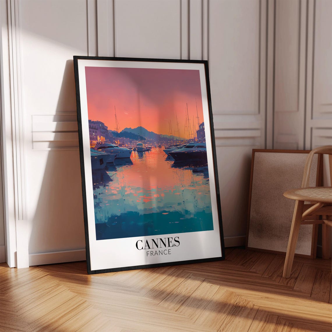Cannes France Sunset Harbor Yachts Evening Water Reflection Art Print - Image 4