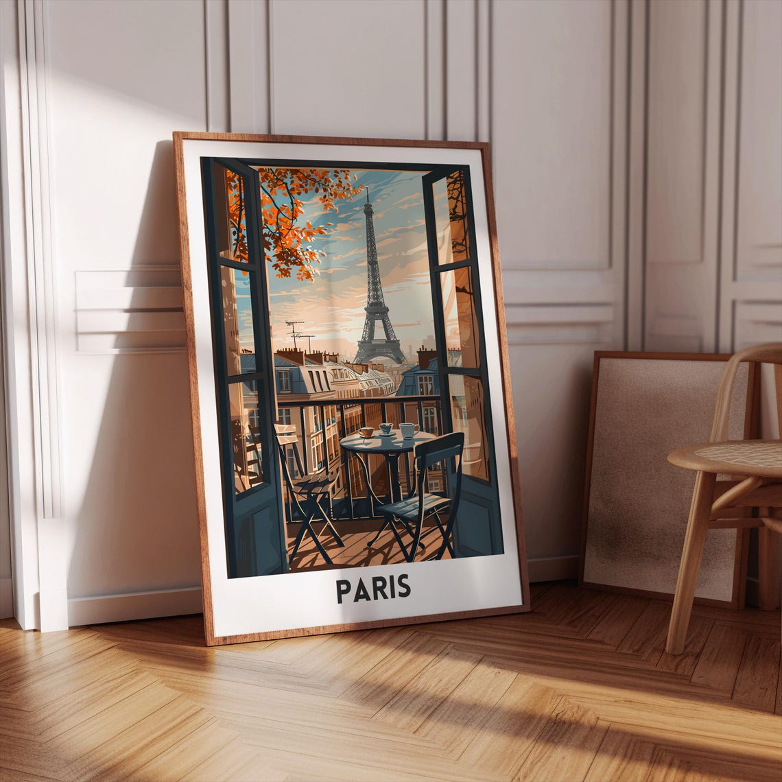 Paris Eiffel Tower Balcony View Autumn Cafe Scene Travel Poster - Image 3