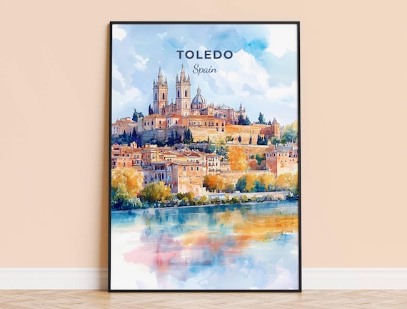 Toledo Watercolor Print Spain Travel Wall Art Historic City Poster Framed Home Decor Wedding And Housewarming Gift Personalised