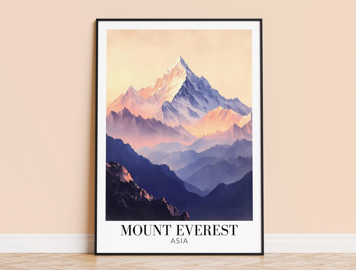 Mount Everest Asia Pink Alpenglow Himalayan Peaks Art Poster