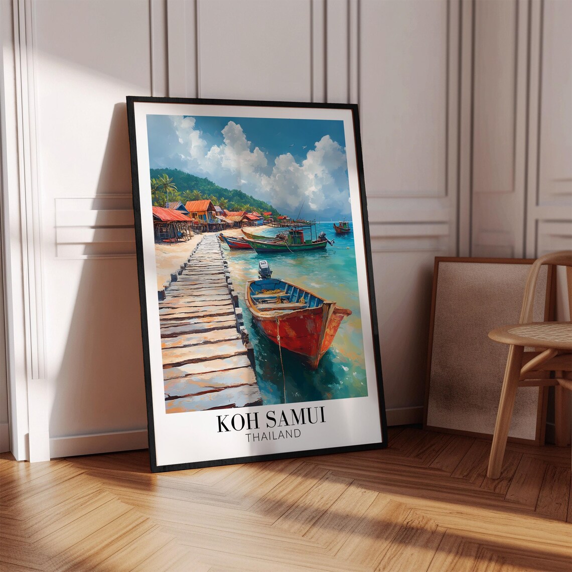 Koh Samui Thailand Fishing Pier Boats Coastal Village Travel Poster - Image 4