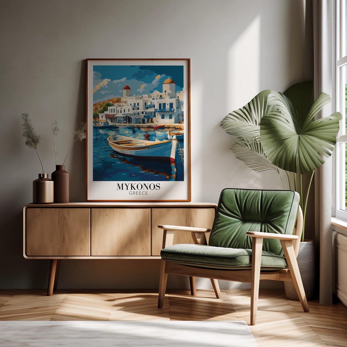 Mykonos Greece Harbor Boats and Whitewashed Waterfront Poster - Image 2