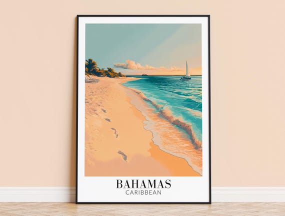 Bahamas Print Caribbean Travel Wall Art Beach Poster Framed Or Unframed Home Decor Wedding And Housewarming Gift Personalised