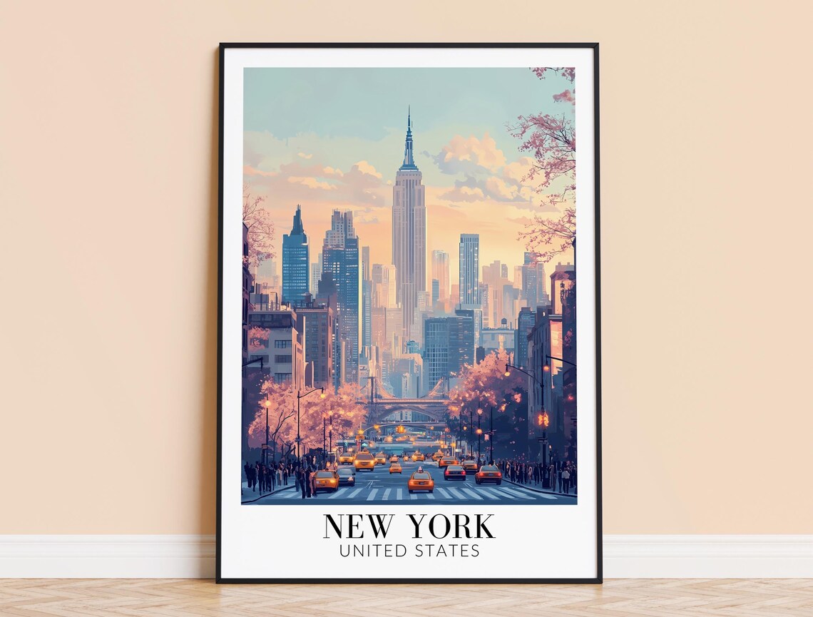 New York City Empire State Building Spring Blossom Travel Poster