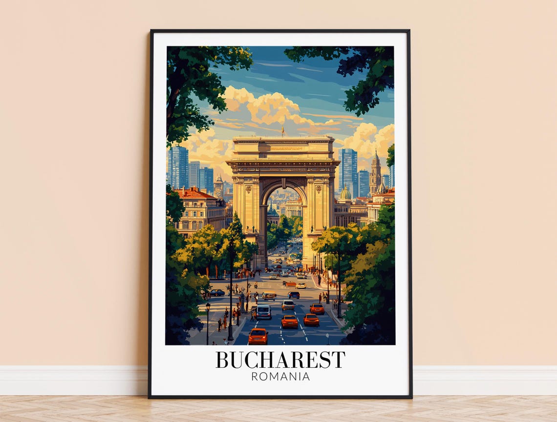 Bucharest Romania Triumphal Arch Landmark Summer City Poster