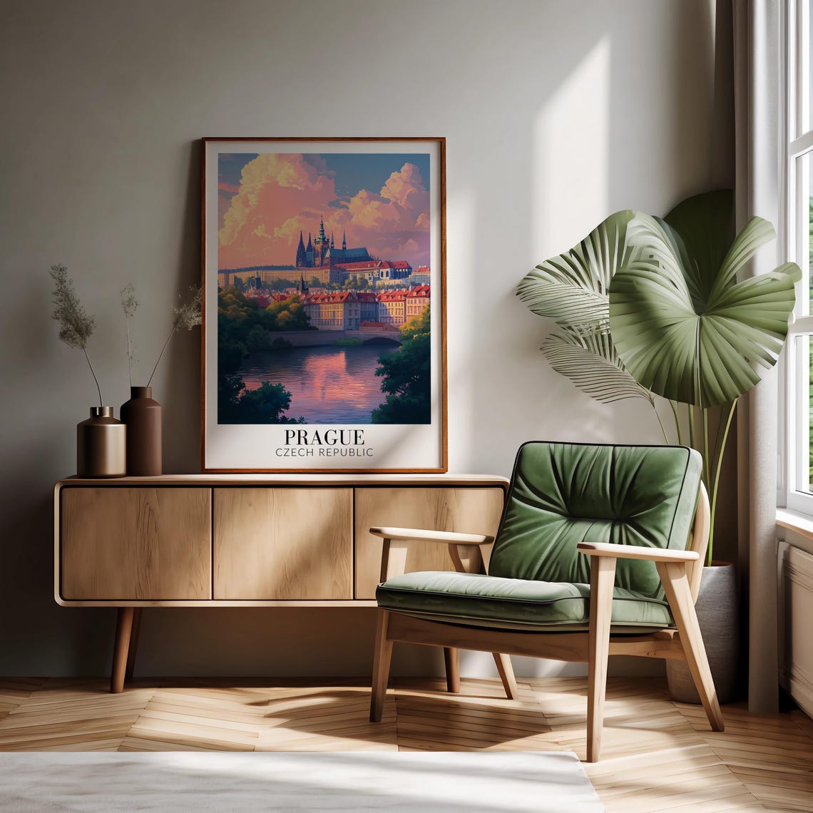 Prague Czech Republic Sunset Over Vltava Castle Spires Poster - Image 2