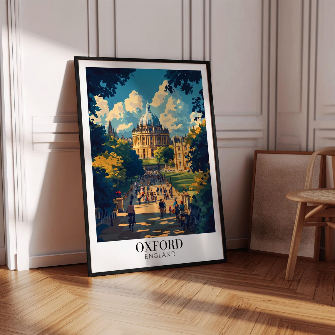 Oxford England Radcliffe Camera Dome Cyclists Street Scene Poster - Image 4