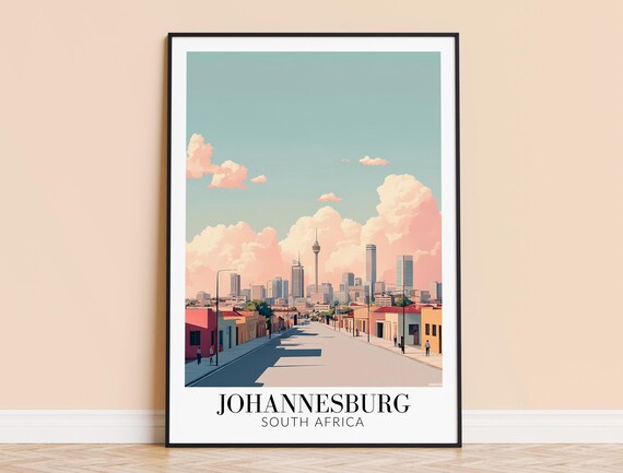 Johannesburg South Africa Skyline Street Pastel Travel Poster