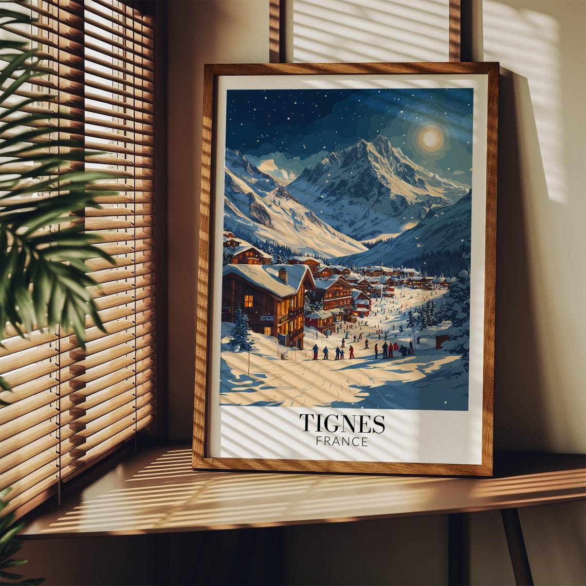 Tignes France Moonlit Snowy Village Winter Night Travel Poster - Image 3