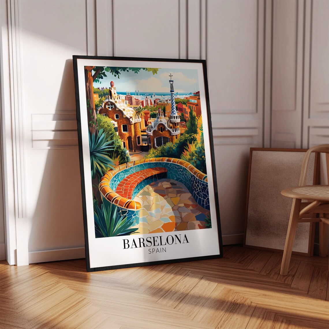 Barcelona Spain Park Guell Mosaic Terrace Gaudi Travel Poster - Image 4