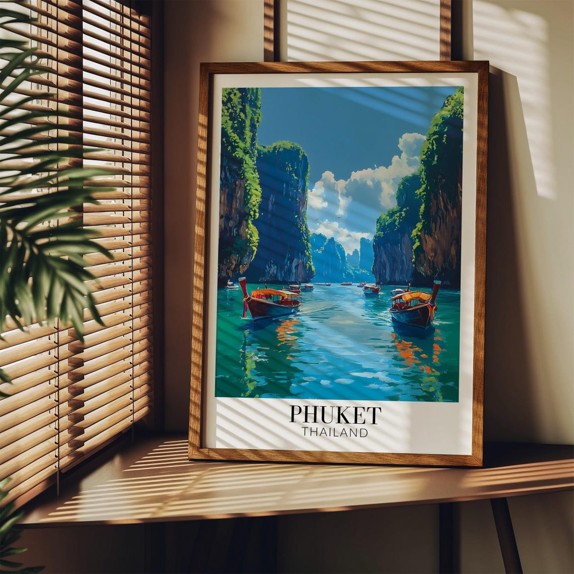 Phuket Thailand Limestone Karsts Longtail Boats Emerald Bay Poster - Image 3