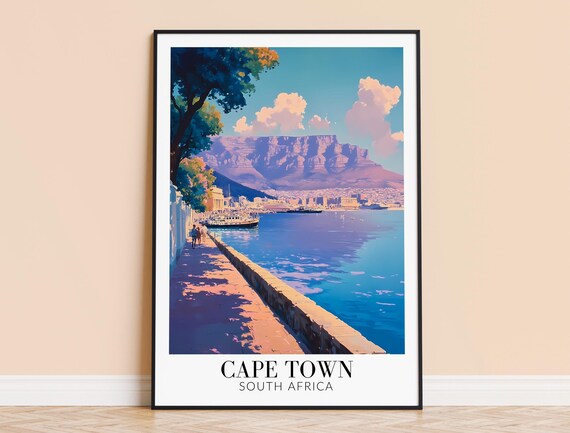 Cape Town South Africa Harbor Table Mountain Dusk Travel Poster