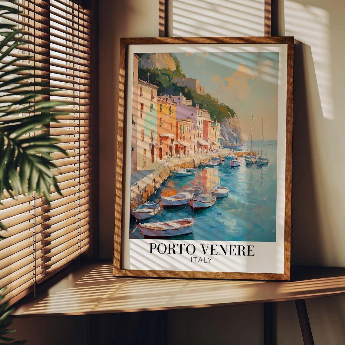 Porto Venere Italy Sunlit Harbor Boats Pastel Houses Travel Poster - Image 3