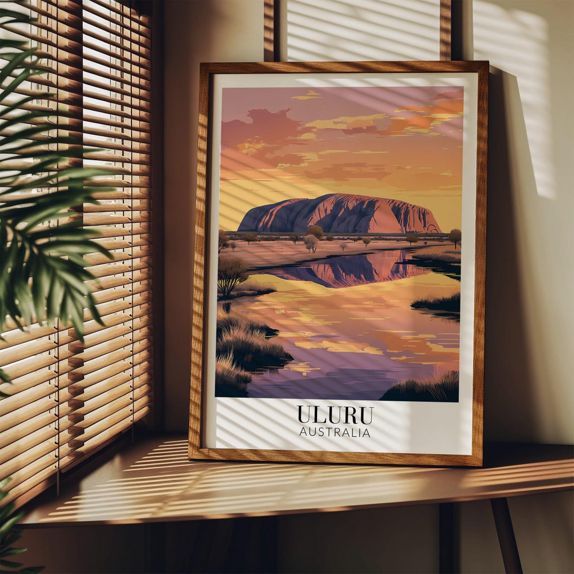 Uluru Australia Sunset Desert Waterhole Reflection Travel Poster - Image 4