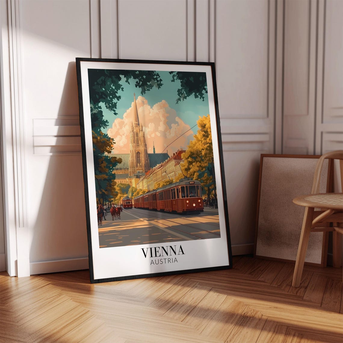 Vienna Austria Autumn Tram Street Beside Historic Cathedral Poster - Image 4