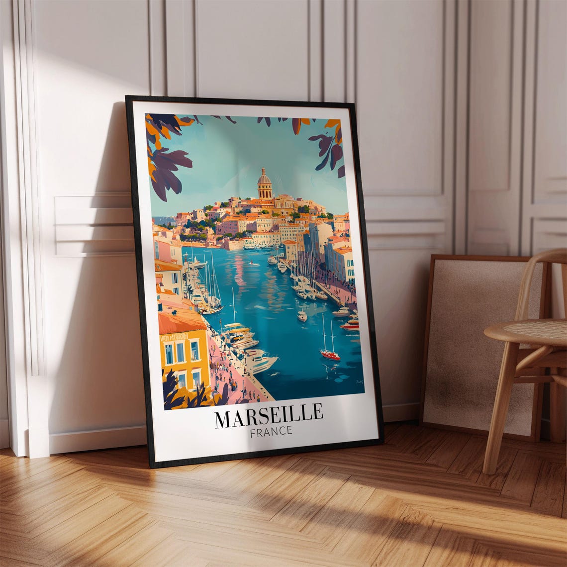 Marseille France Sparkling Old Port Hilltop Basilica View Poster - Image 3