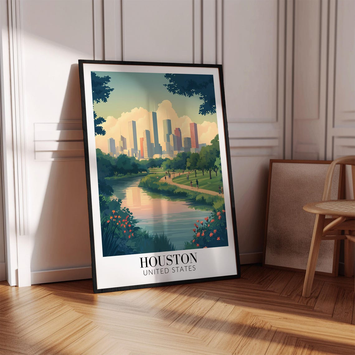Houston Texas Skyline Buffalo Bayou Morning Park Travel Poster - Image 4