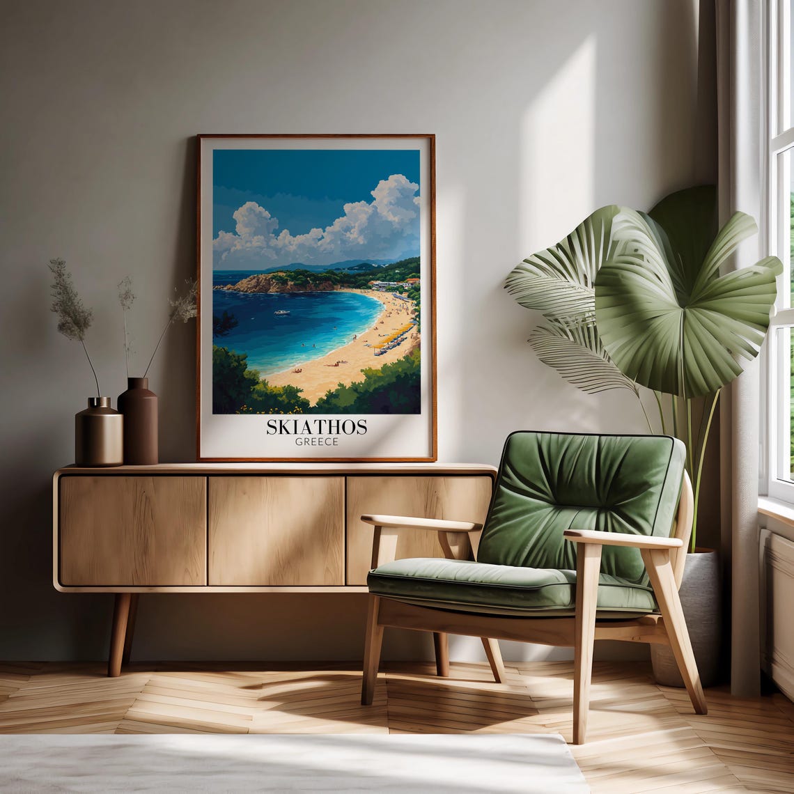 Skiathos Greece Vivid Blue Bay Beach Boats Sunny Day Travel Poster - Image 3