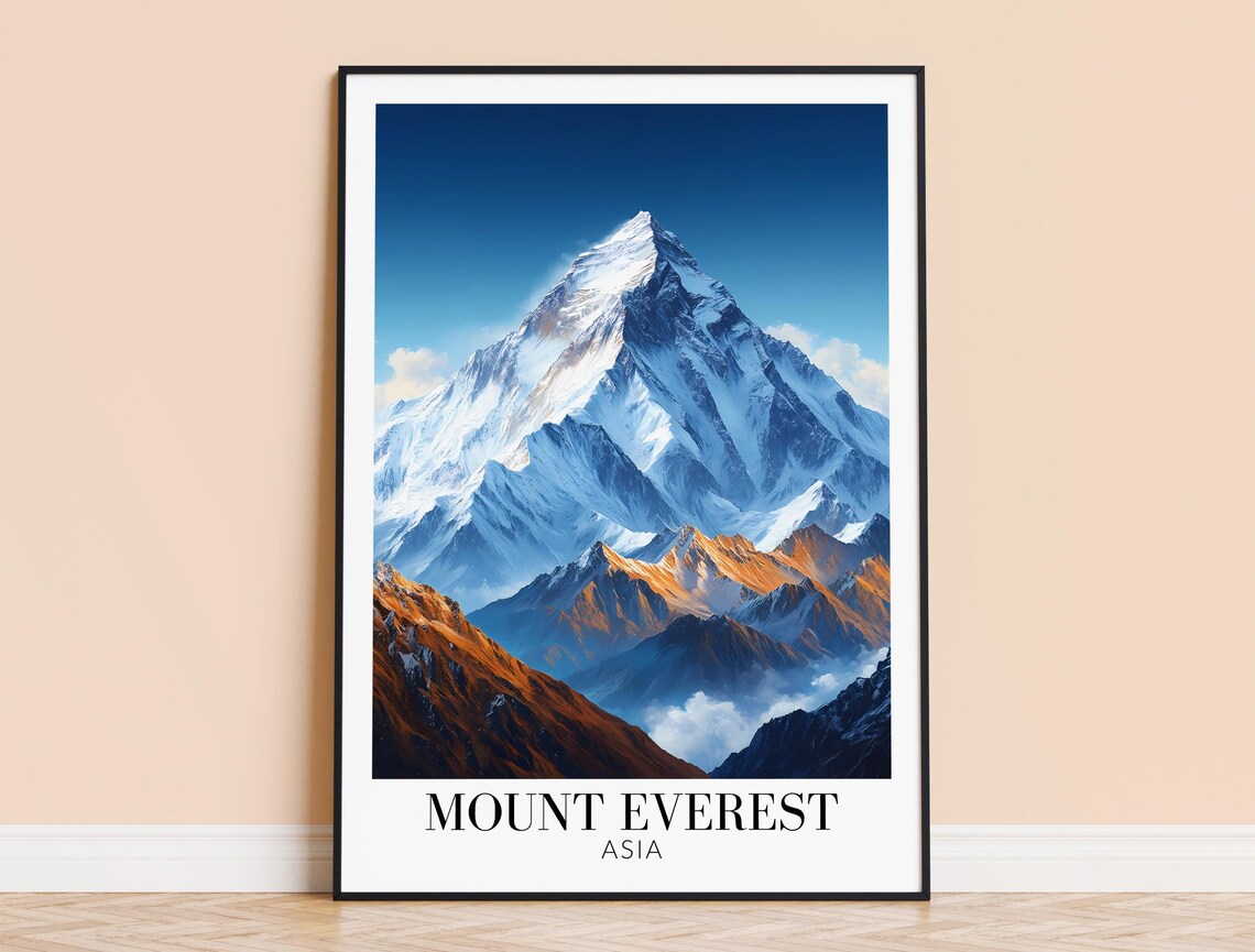 Mount Everest Asia Snowcapped Peak Golden Summit Sunrise Art Poster