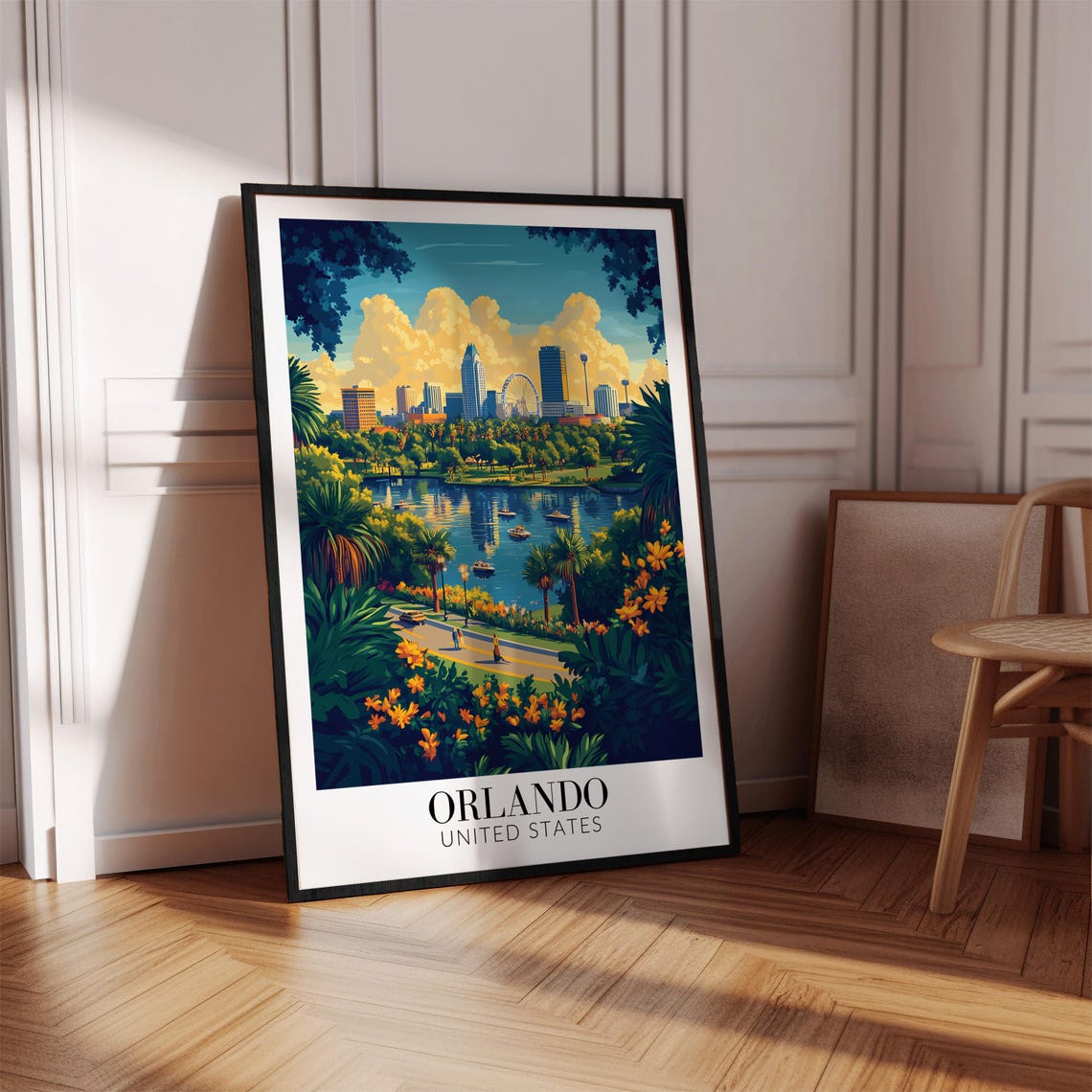 Orlando Florida Downtown Skyline Lake Eola Ferris Wheel Travel Poster - Image 4