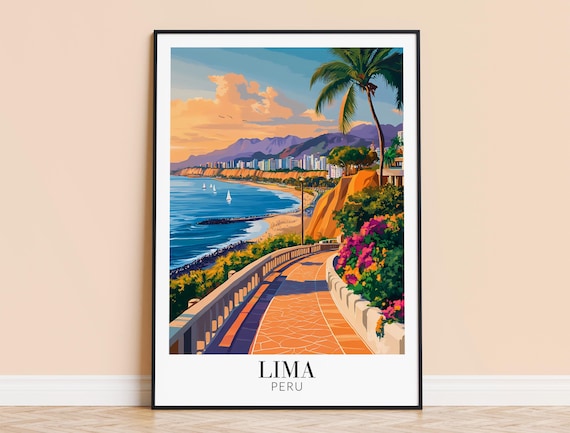 Lima Peru Sunset Coastal Promenade Cliffs and Sailboats Poster
