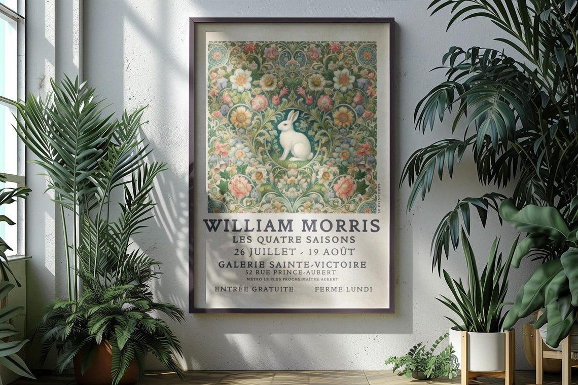 William Morris Spring White Rabbit Floral Gallery Art Poster - Image 3