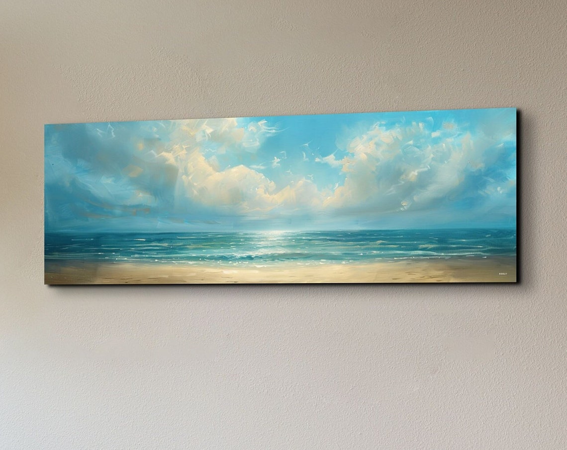 Sparkling Turquoise Sea Under Sunlit Clouds on a Shore Poster