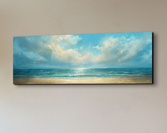 Sparkling Turquoise Sea Under Sunlit Clouds on a Shore Poster