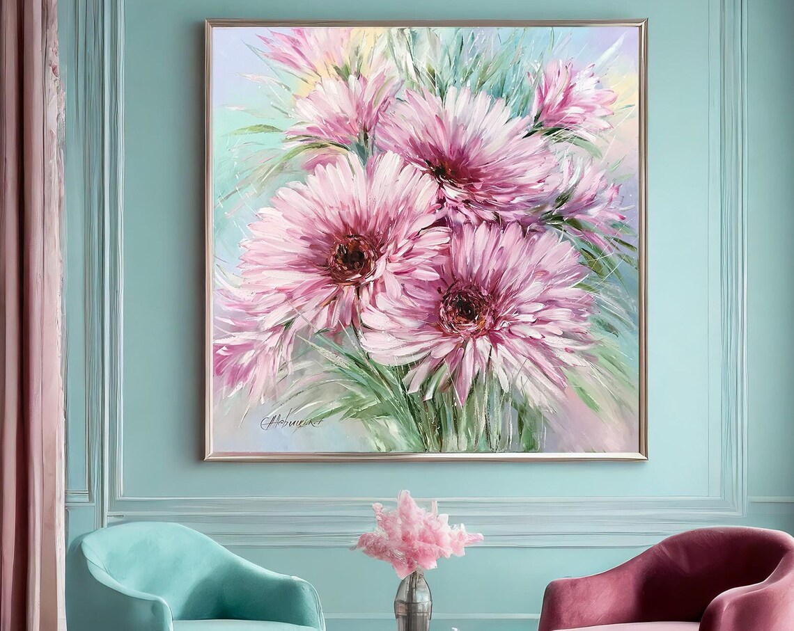 Pink Gerbera Daisies Close Up Soft Pastel Bloom Bouquet Art Poster - Image 3