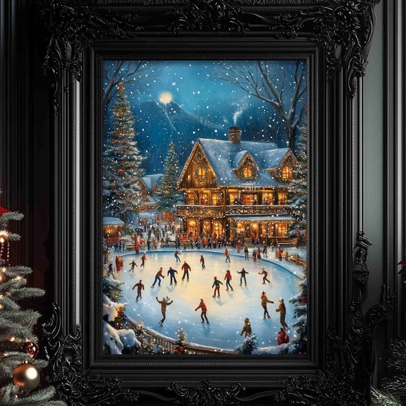 Winter Skating Rink Vintage Christmas Art Print