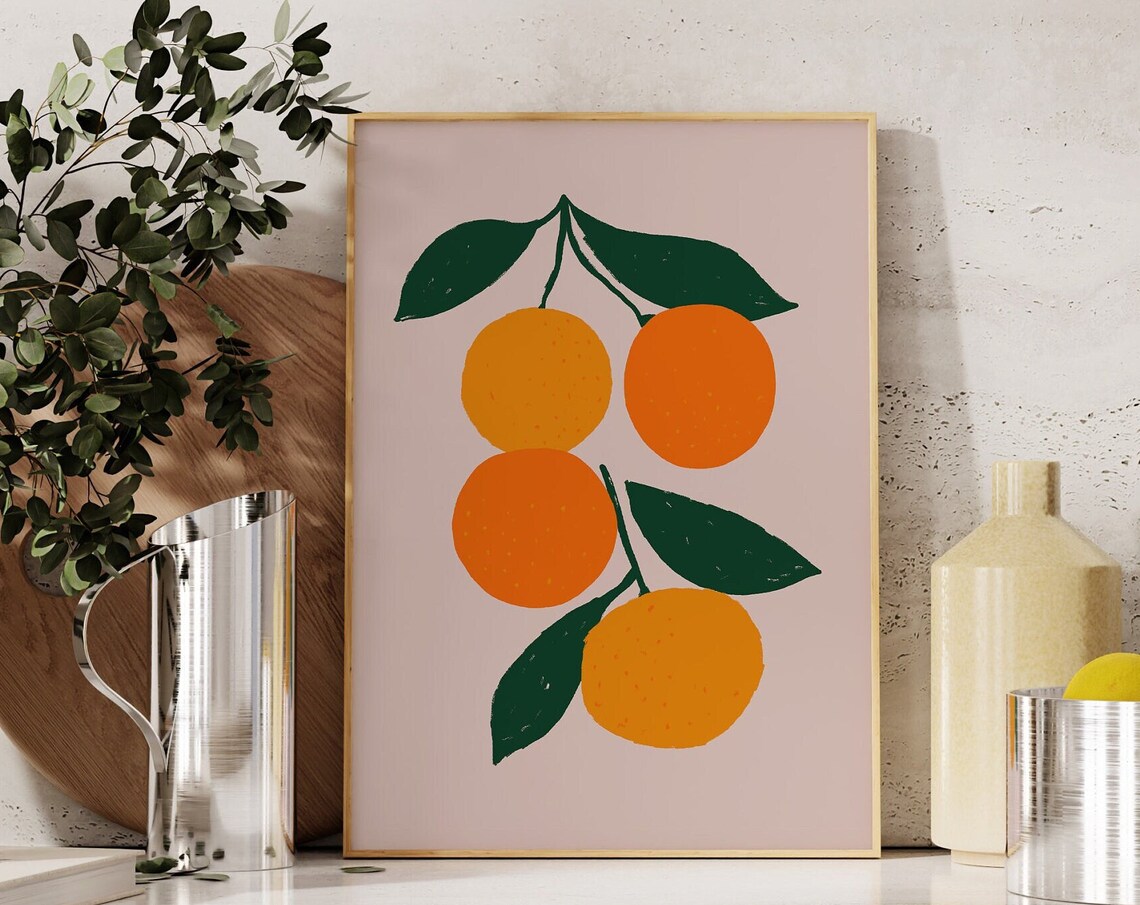 Oranges Art Print Kitchen Wall Art Fruit Poster Modern Art Citrus Still Life Illustration Fruit Market Print Kitchen Decor Food Poster