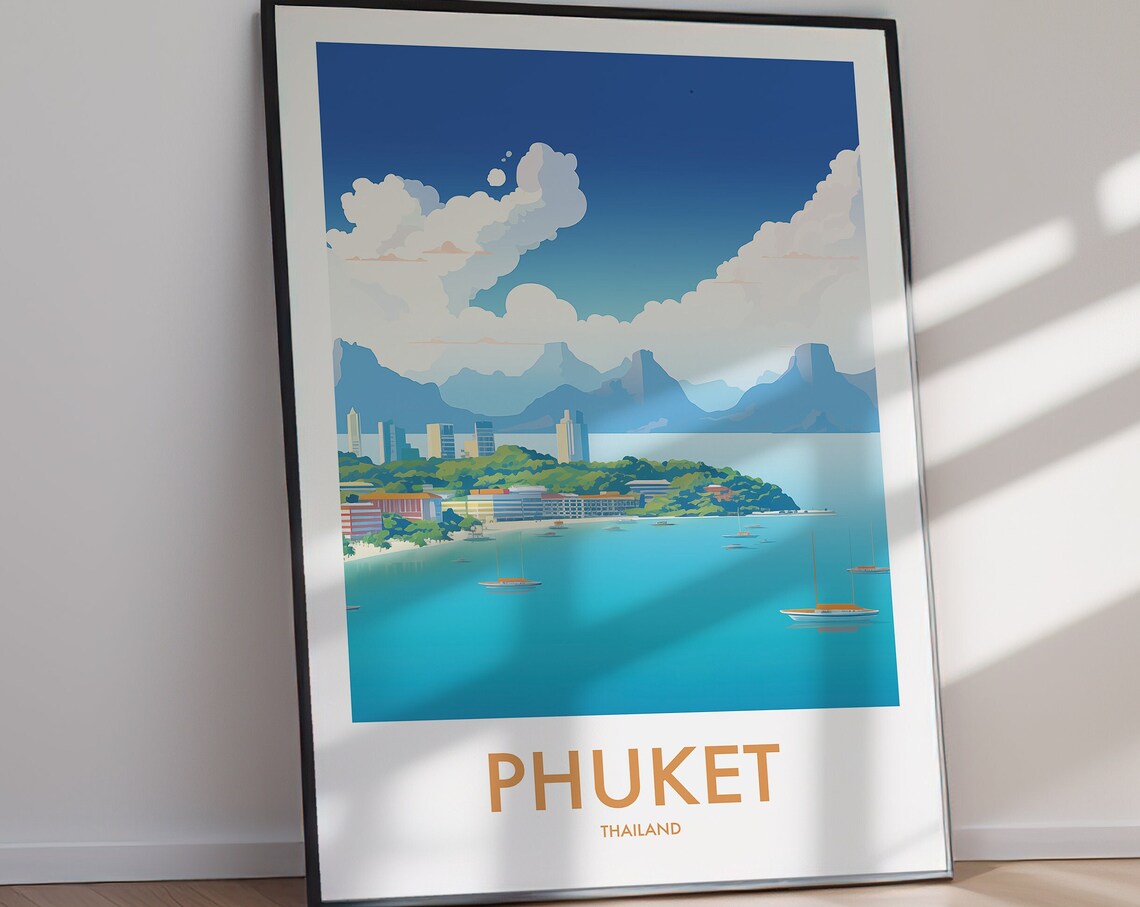 Phuket Thailand Turquoise Bay Sailboats Mountain View Poster - Image 3
