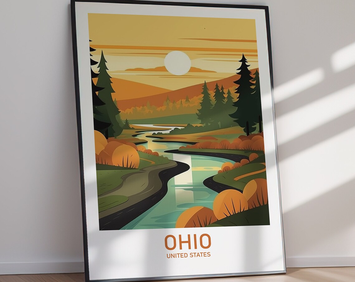 Ohio Scenic Golden Forest River Sunset Retro Vintage Travel Poster - Image 2