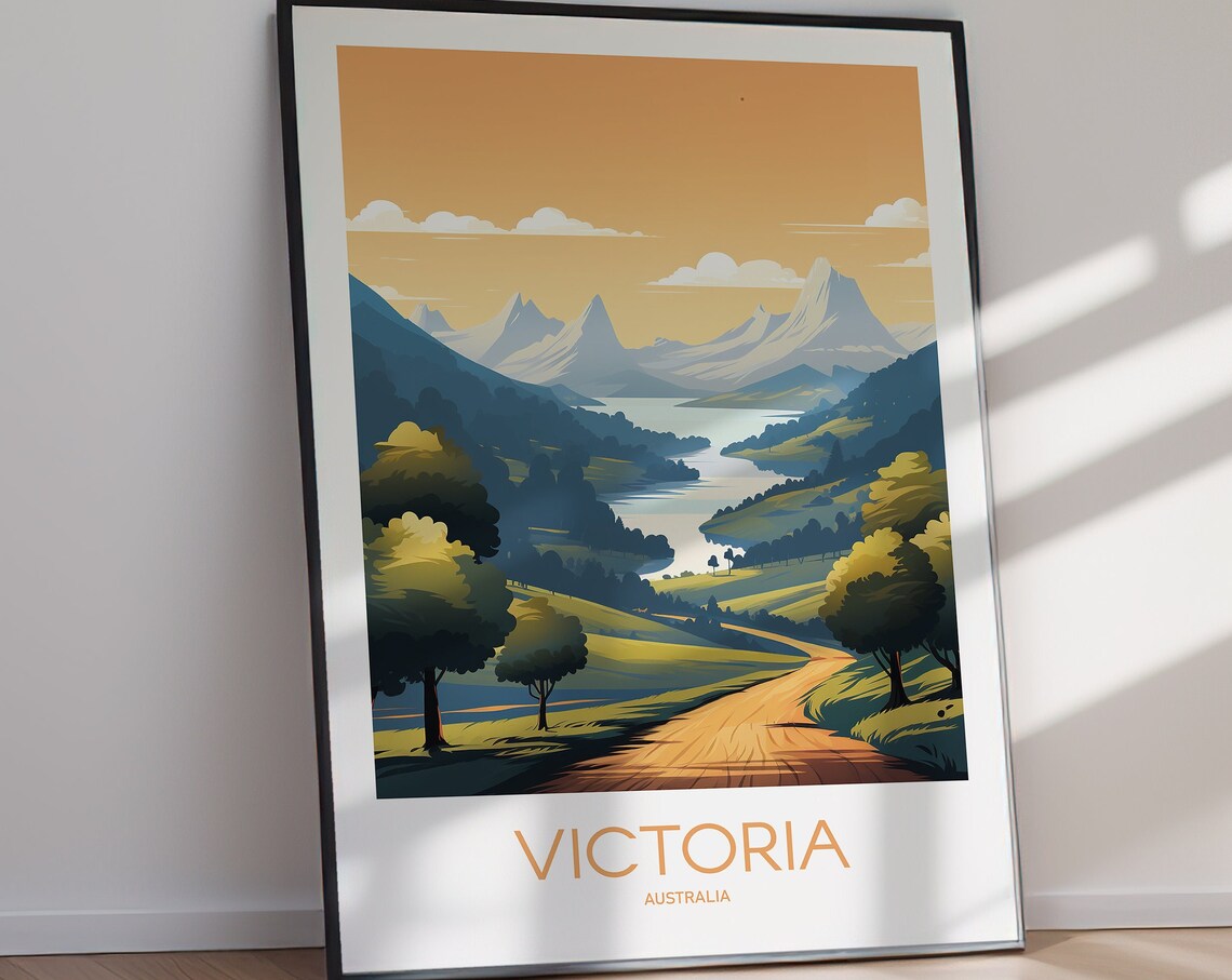 Victoria Australia Mountain Valley Sunset Landscape Travel Poster - Image 2