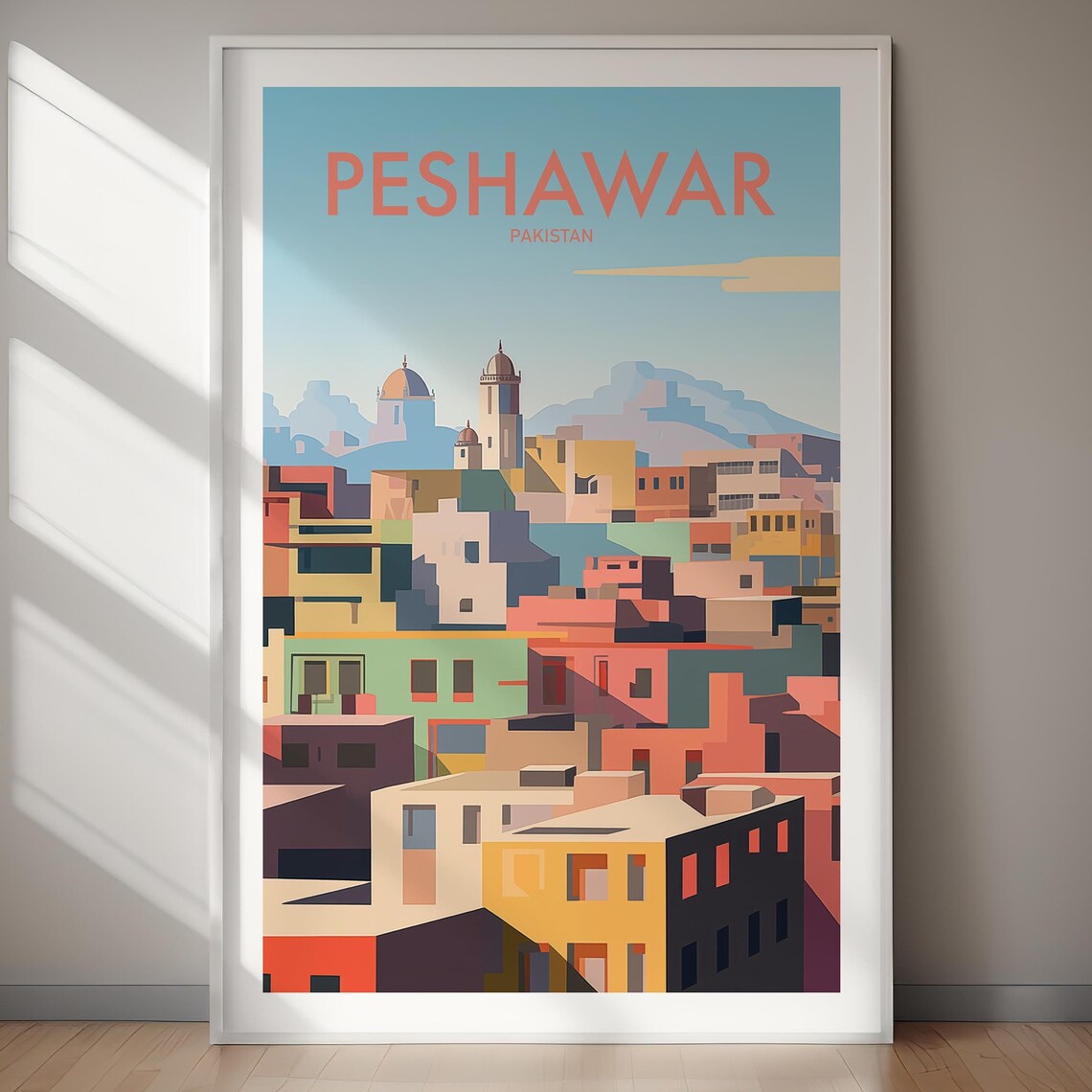 Peshawar Pakistan Historic Old Town Colorful Geometric Travel Poster