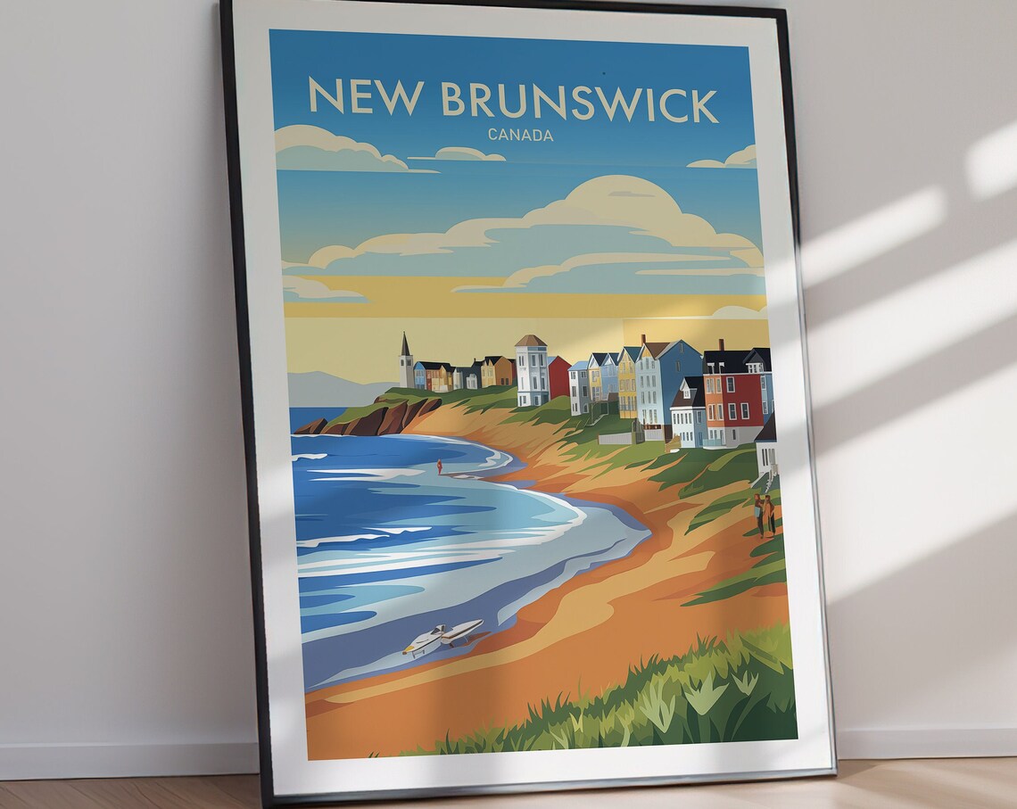 New Brunswick Canada Coastal Village Sunset Beach Travel Poster - Image 3