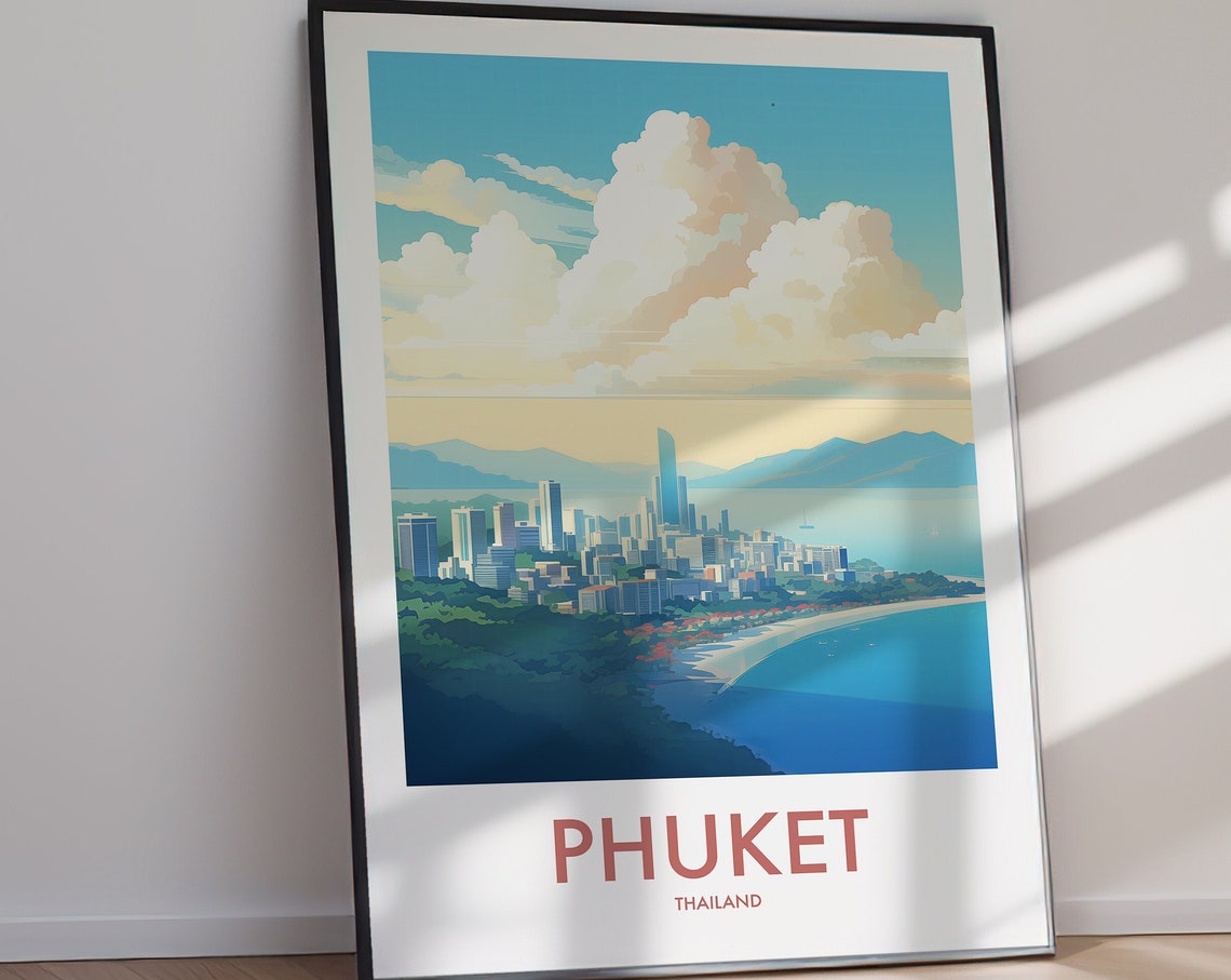 Phuket Thailand Coastal City Skyline Bay Big Cloud Rose Text Poster - Image 2