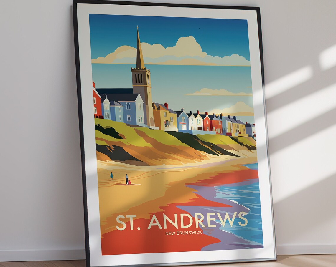 St. Andrews New Brunswick Seaside Church Beach Town Travel Poster