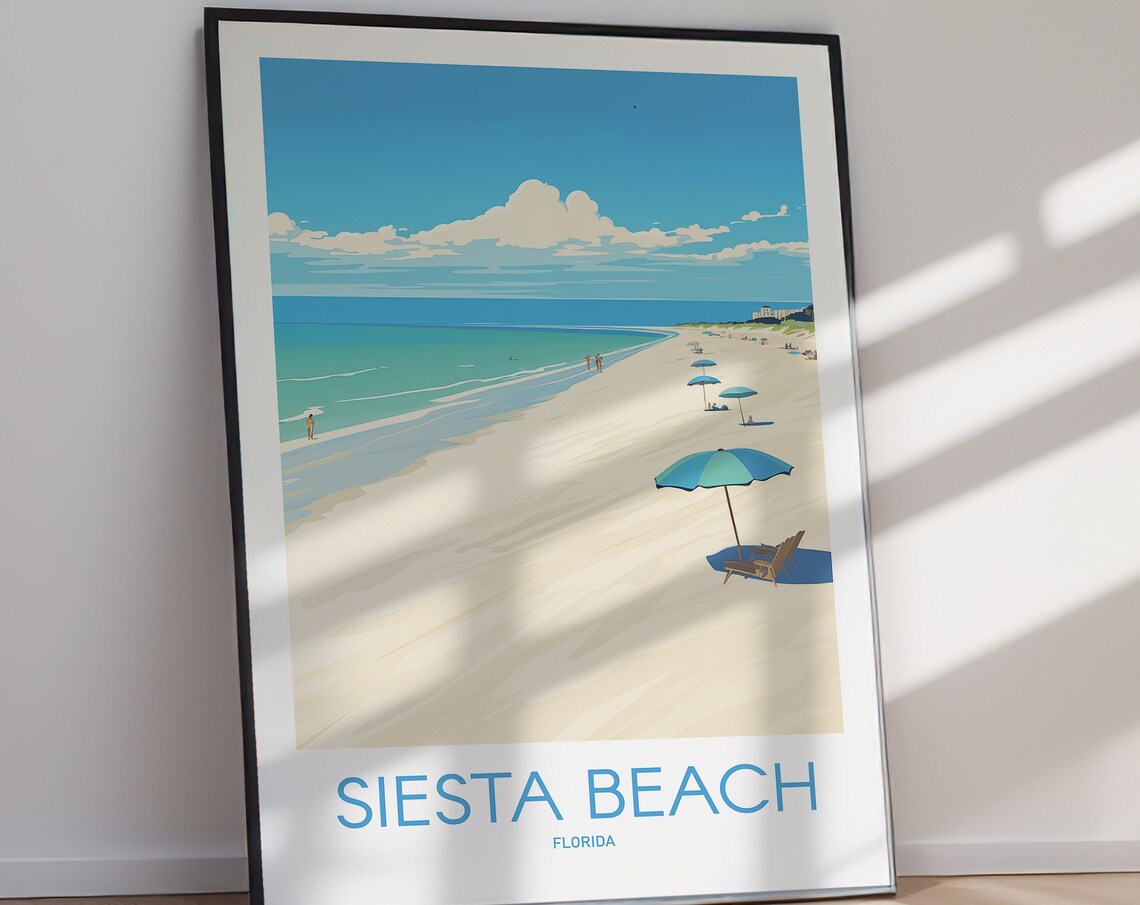 Siesta Beach Florida White Sand Umbrella Serene Travel Poster - Image 2