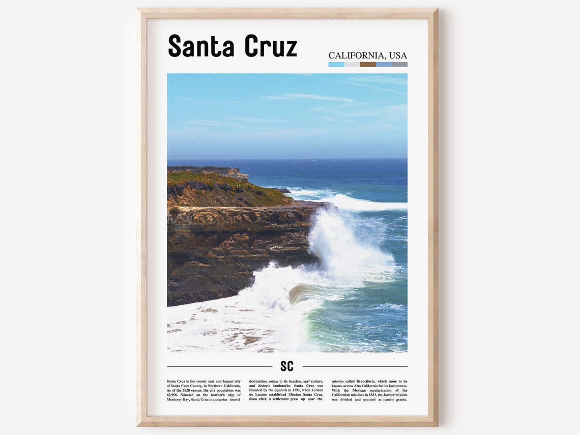 Santa Cruz Print Santa Cruz Poster Santa Cruz Wall Art Oil Painting Poster Colorful City Print City Artwork Travel Artwork Travel Art