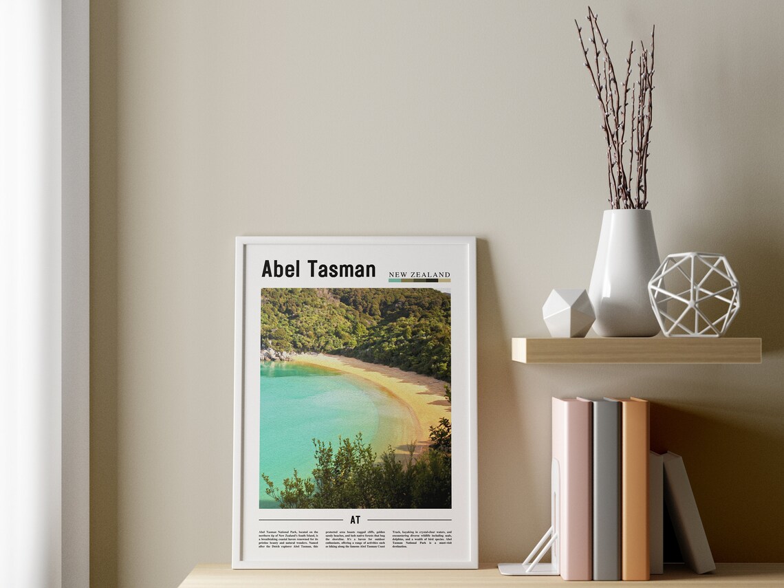 Abel Tasman Poster Abel Tasman Print Abel Tasman Wall Art Minimal Travel Print Travel Destination Oil Painting Poster - Image 3