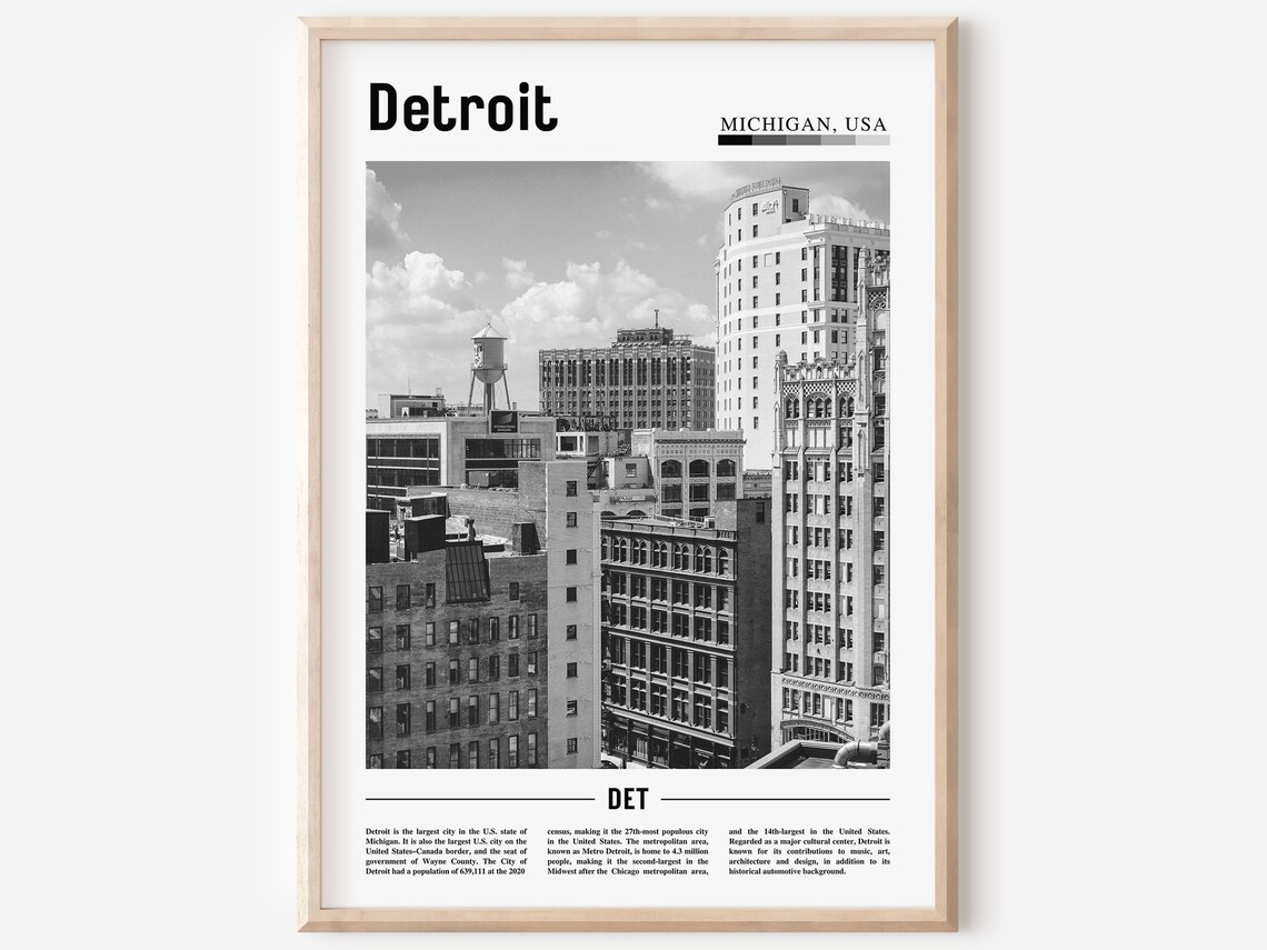 Detroit Black And White Minimal Travel Poster
