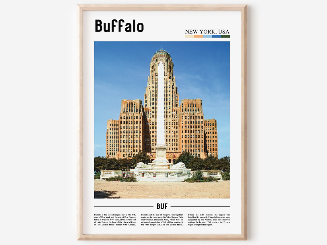 Buffalo Oil Painting Poster, Colorful City Artwork