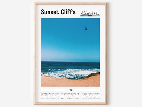 Sunset Cliffs Print Sunset Cliffs Poster Sunset Cliffs Wall Art Minimal Travel Print Minimal City Poster Destination Oil Painting Poster