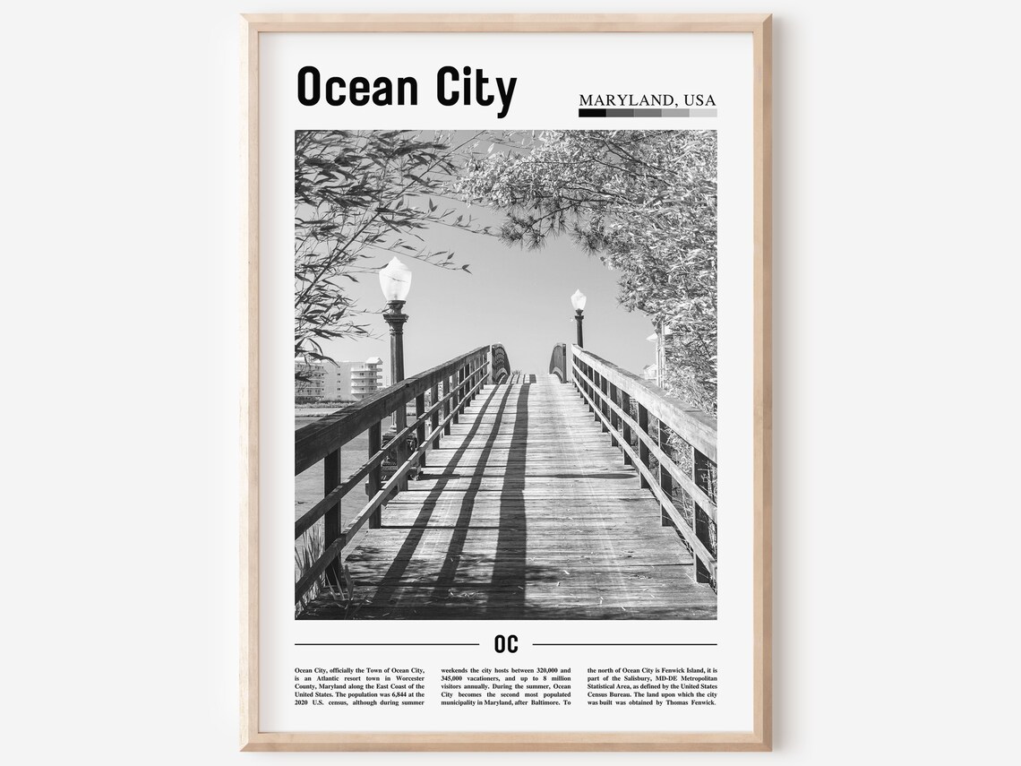 Ocean City Black And White Travel Poster